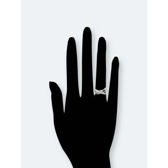 Rivka Friedman Rhodium Crossover Band Ring Rings Silver 3 Rivka Friedman Rhodium Crossover Band Ring Rings Silver - Image 3