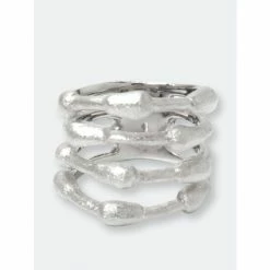 Rivka Friedman Rhodium Satin Bamboo Band Ring Rings White Rhodium