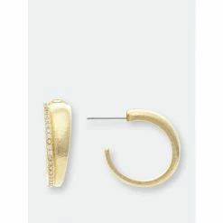 Rivka Friedman Satin Cubic Zirconia 1" Hoop Earrings Gold