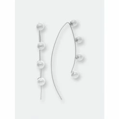 Rivka Friedman Rhodium Long Wire Pearl Earrings Silver