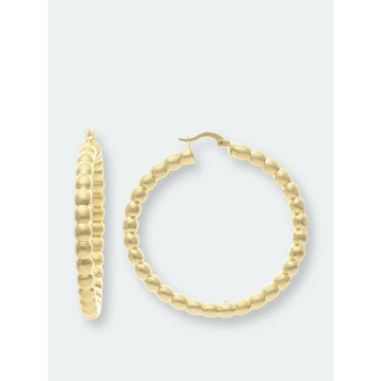 Rivka Friedman Satin Beaded Hoop Earrings Gold 1 Rivka Friedman Satin Beaded Hoop Earrings Gold