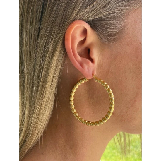 Rivka Friedman Satin Beaded Hoop Earrings Gold 3 Rivka Friedman Satin Beaded Hoop Earrings Gold - Image 3