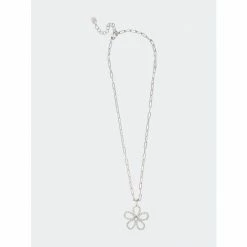 Rivka Friedman Rhodium Cubic Zirconia Flower Pendant Necklace Necklaces Silver