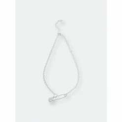 Rivka Friedman Rhodium Safety Pin Chain Necklace Necklaces Silver