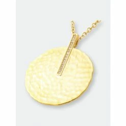 Alternative view of Rivka Friedman Satin Disc With Cubic Zirconia Accent Bale Pendant Necklaces Gold/white