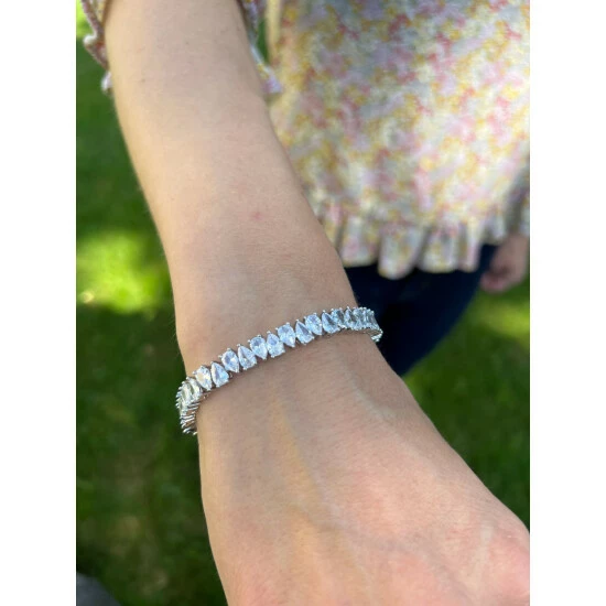 Rivka Friedman White Rhodium Clad Pear Shape Cubic Zirconia Line Bracelet Bracelets 2 Rivka Friedman White Rhodium Clad Pear Shape Cubic Zirconia Line Bracelet Bracelets - Image 2