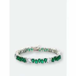 Rivka Friedman White Rhodium Clad Oval Emerald + Cubic Zirconia Line Bracelet Bracelets White Rhodium/emerald Green