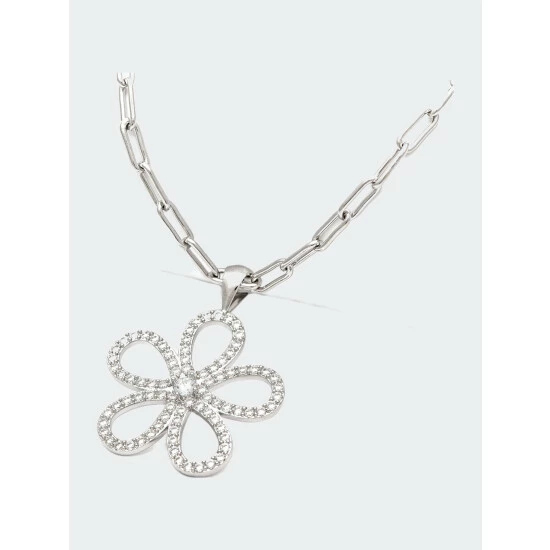 Rivka Friedman Rhodium Cubic Zirconia Flower Pendant Necklace Necklaces Silver 2 Rivka Friedman Rhodium Cubic Zirconia Flower Pendant Necklace Necklaces Silver - Image 2