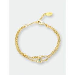 Rivka Friedman Multi Strand Cubic Zirconia + Turquoise Evil Eye Bracelet Bracelets Gold
