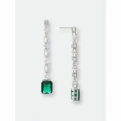 Rivka Friedman White Rhodium Clad Emerald Crystal + Cubic Zirconia Earrings White Rhodium/emerald Green