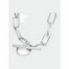 Rivka Friedman Rhodium Paper Clip Chain + Cubic Zirconia Toggle Necklace Necklaces Silver