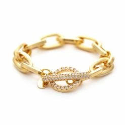 Rivka Friedman Paperclip Pave Cubic Zirconia Toggle Polished Bracelet Bracelets Gold