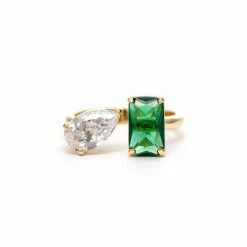 Rivka Friedman Emerald Crystal + Cubic Zirconia Open Band Ring Rings Multicolor